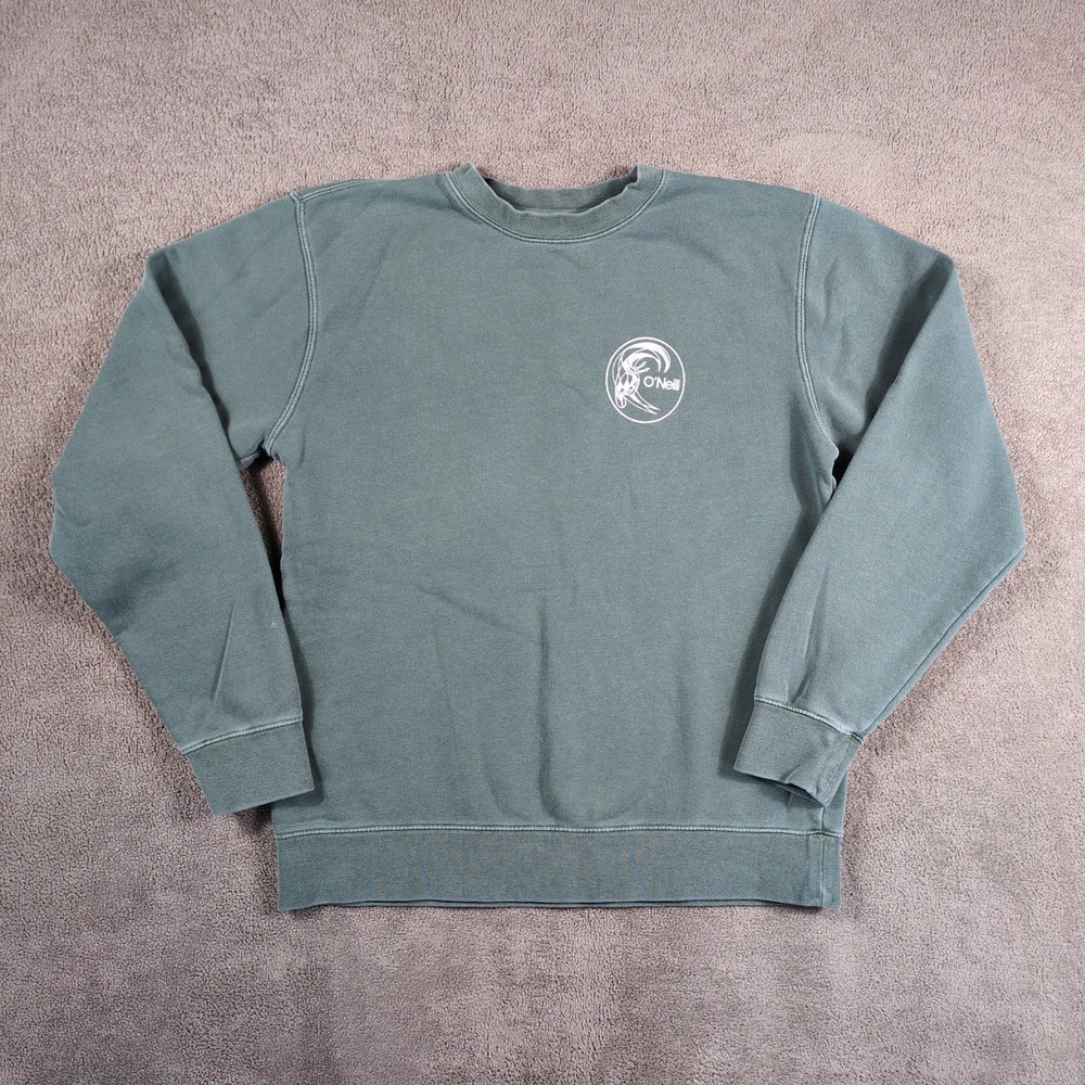 O'Neill Sweatshirt Mens Small Olive Green Logo Fleece Lined Cozy Warm Ribbed Hem